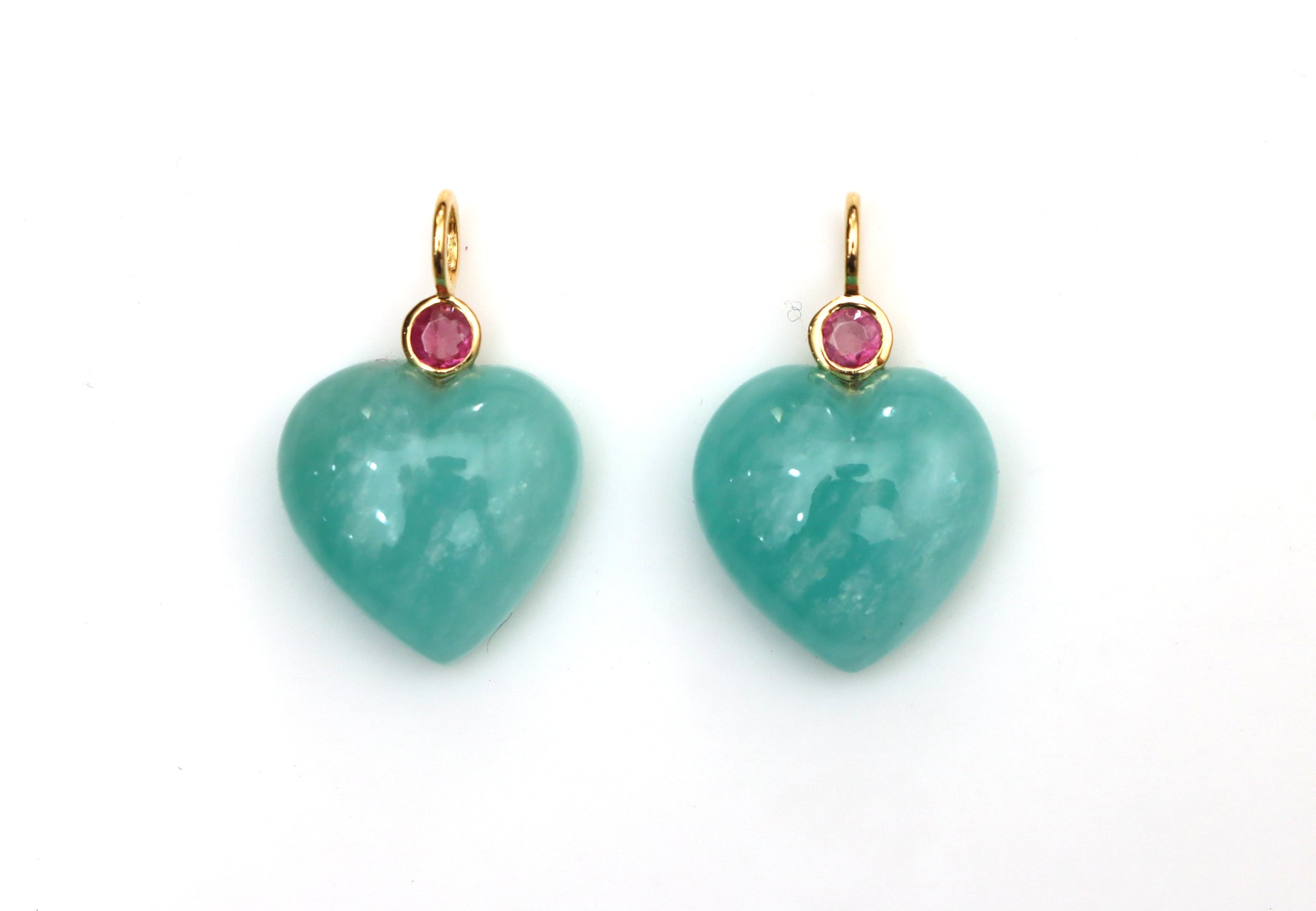 Natural Amazonite and Tourmaline 14K gold pendant front view - NFJSD-1605