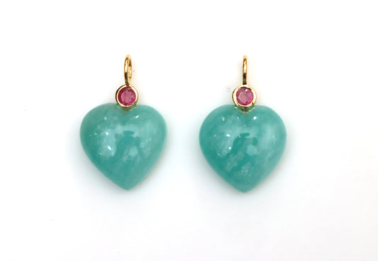 Natural Amazonite and Tourmaline 14K gold pendant front view - NFJSD-1605