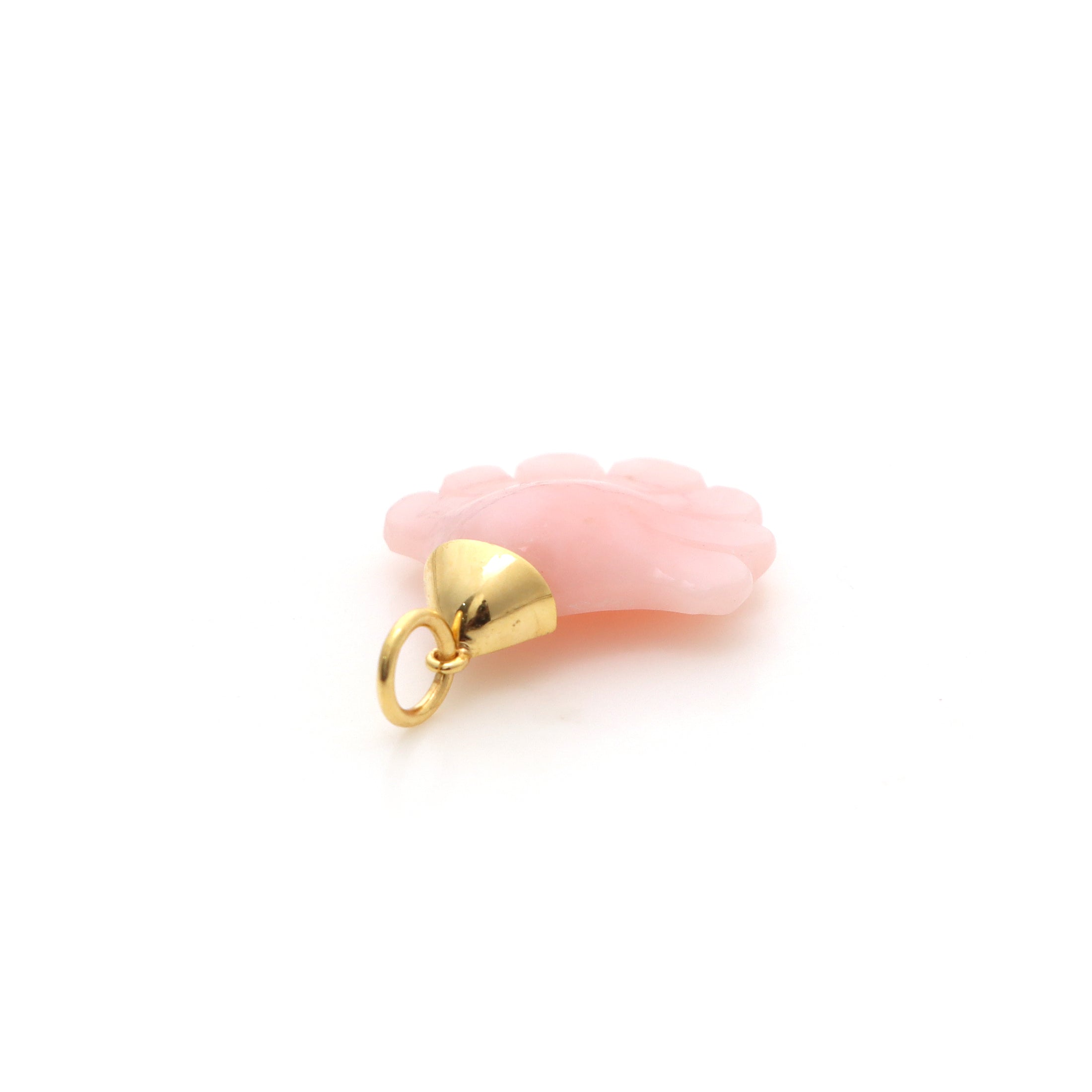 Natural Pink Opal Carving Leaf 14K gold charm close-up detail - NFJSD-1333