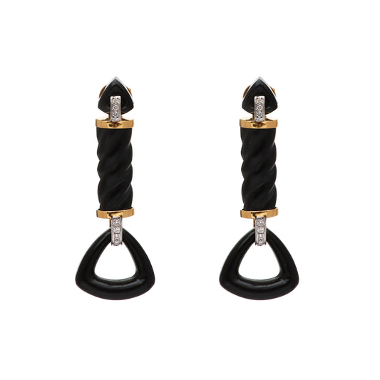 Natural Black Onyx 18K gold earrings front view - NFJSD-1659