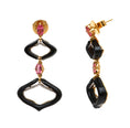 Load image into Gallery viewer, Natural Black Onyx and Tourmaline 18K gold earrings top view - NFJSD-1720
