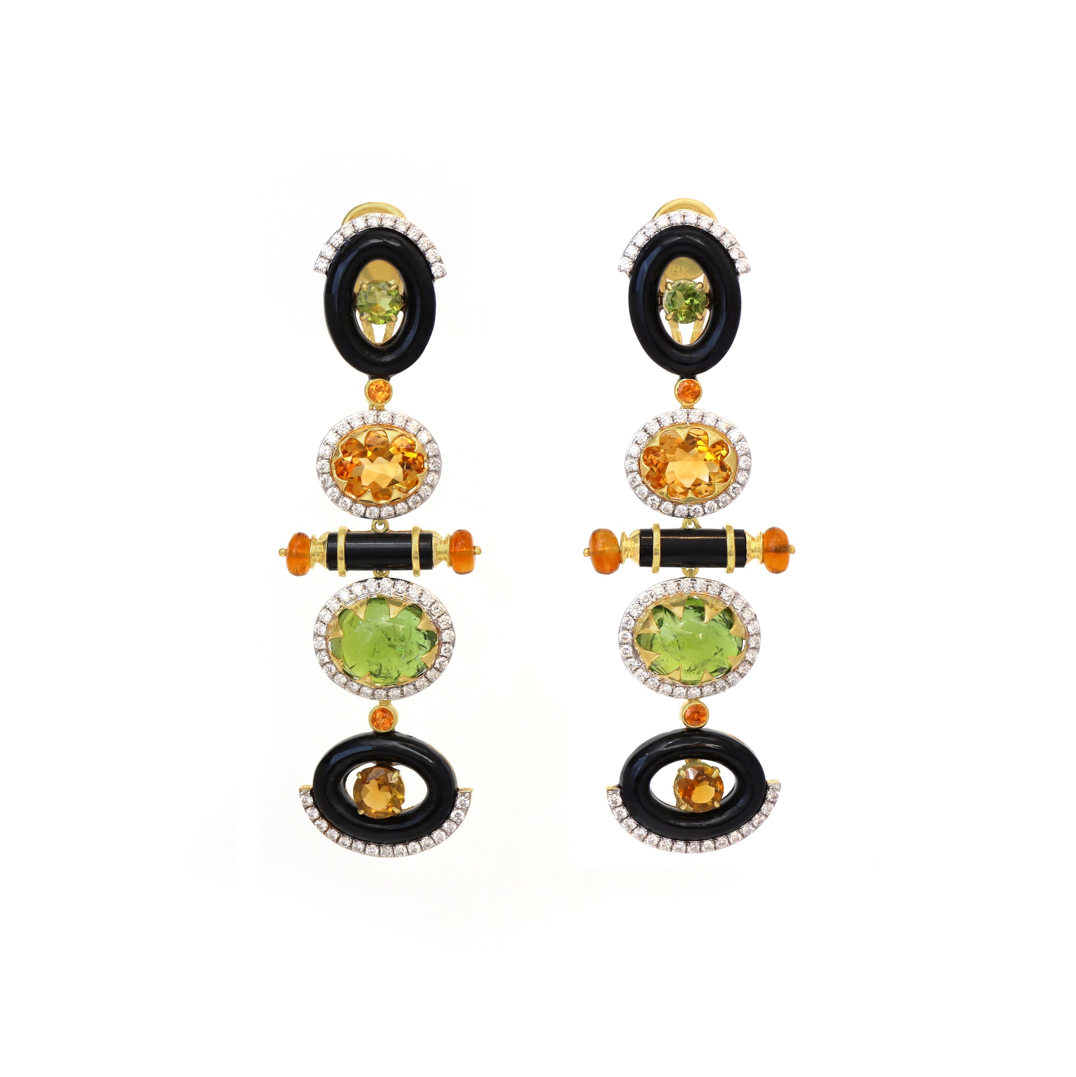 Natural Black Onyx and Tourmaline 18K gold earrings lifestyle shot - NFJSD-1786