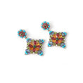Load image into Gallery viewer, Natural Mix Tourmaline and Turquoise & Tanzanite 18K gold earrings back view - NFJSD-1921
