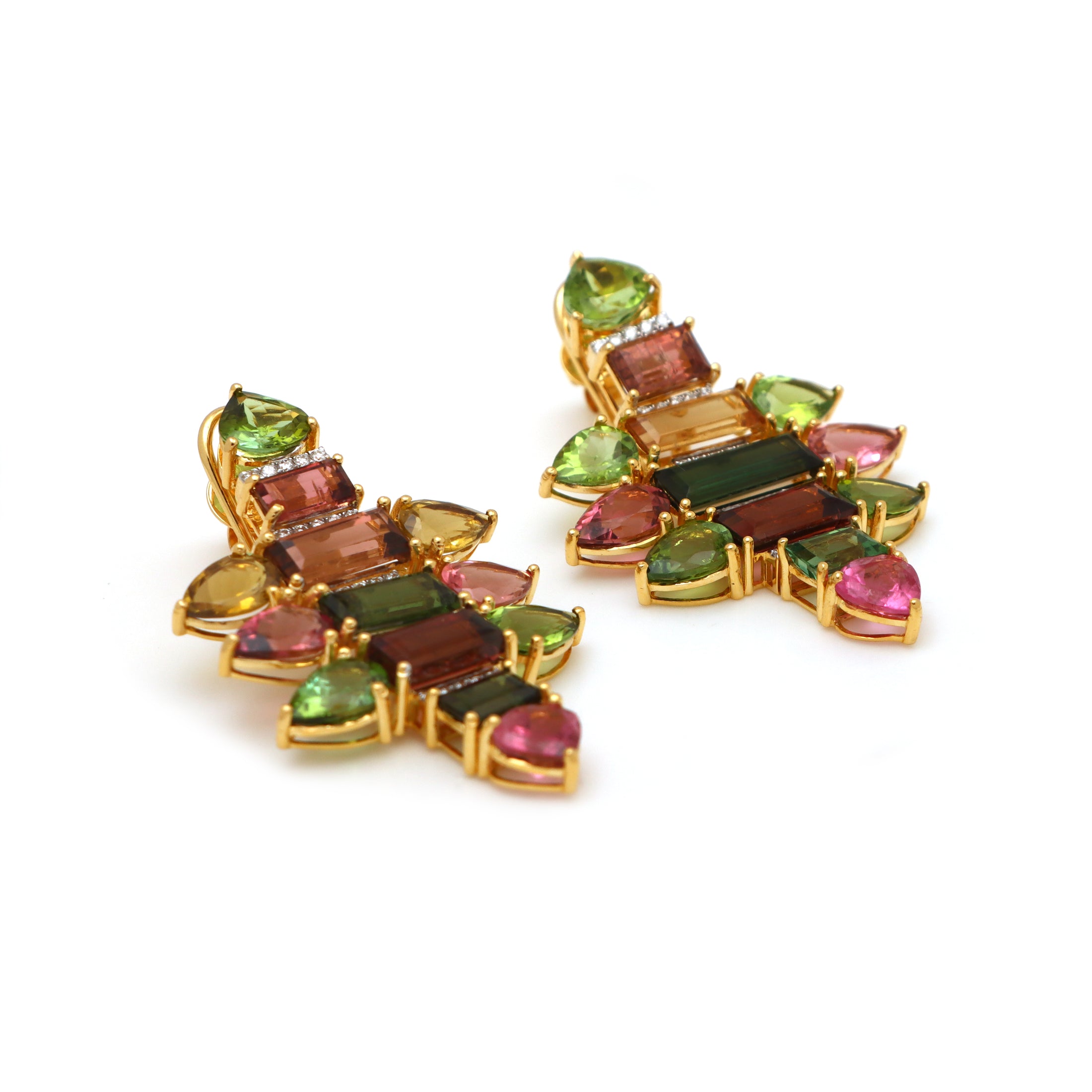 Natural Tourmaline 18K gold earrings close-up detail - NFJSD-1579