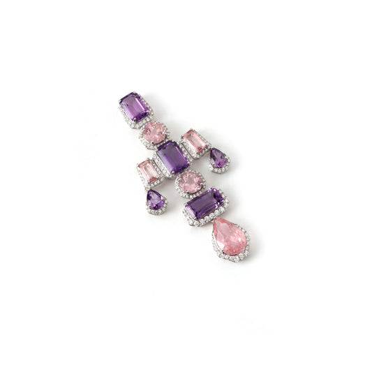 Natural Tourmaline and Amethyst 18K gold necklace side angle - NFJSD-1923