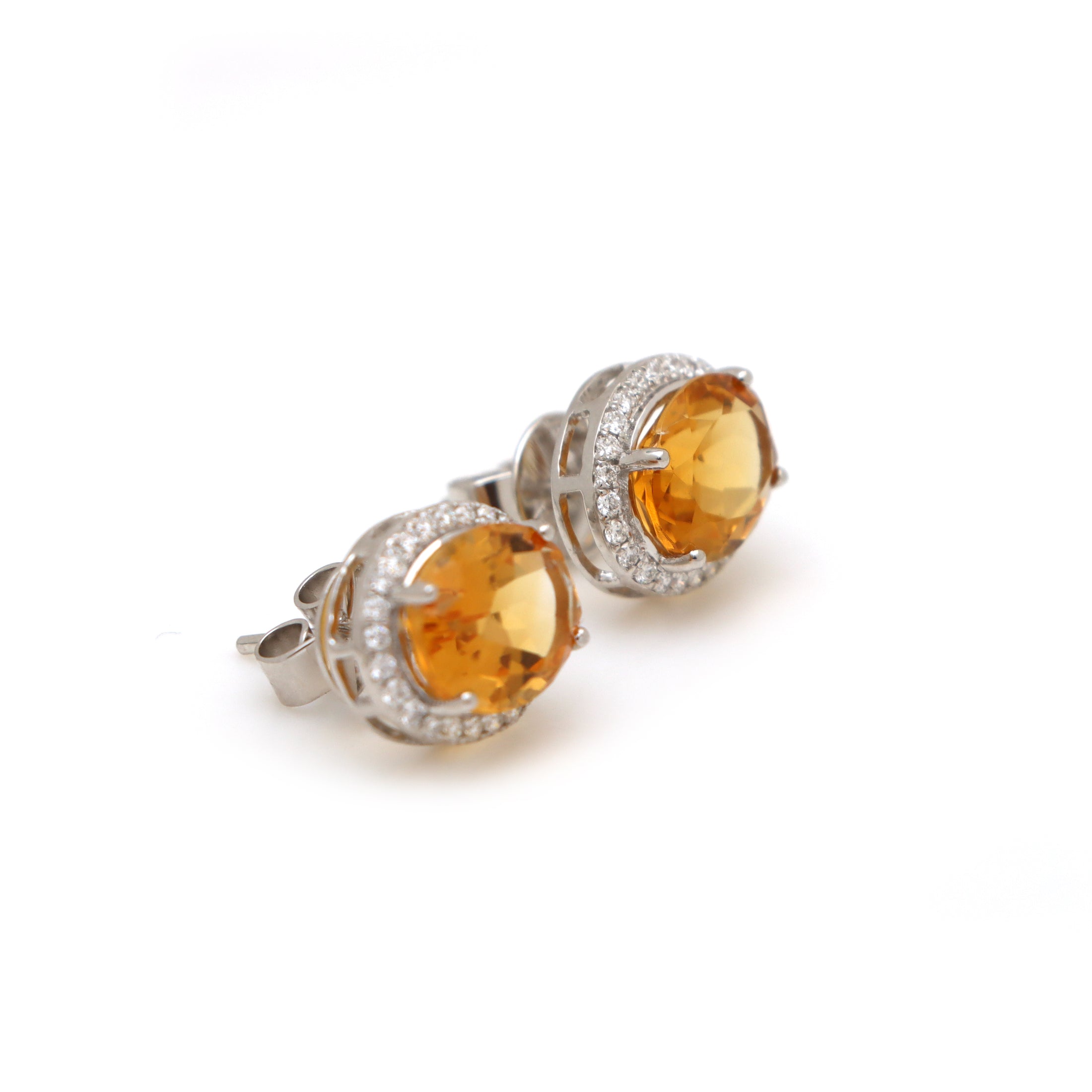 Natural Citrine 18K gold earrings side angle - NFJSD-1584