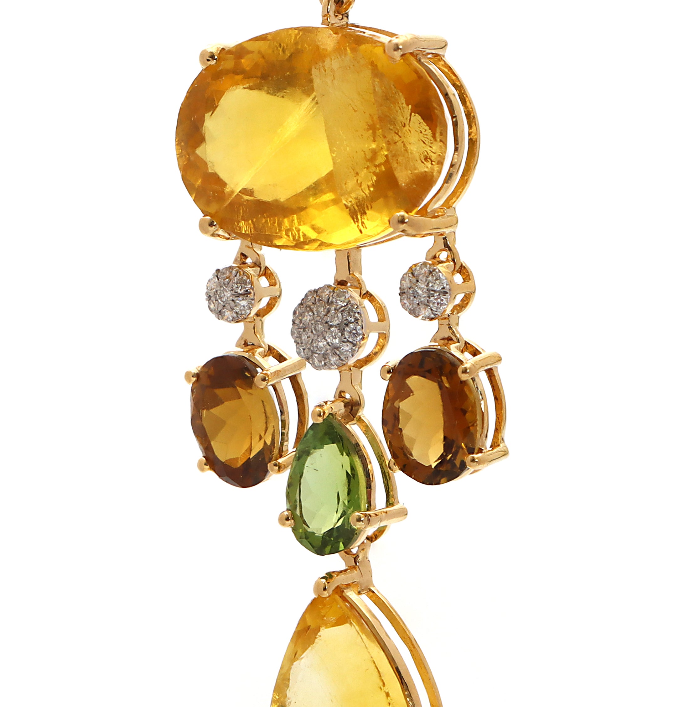 Natural Tourmaline and Yellow Fluorite 18K gold earrings back view - NFJSD-1581