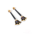 Load image into Gallery viewer, Natural Black Onyx and Tanzanite 18K gold earrings close-up detail - NFJSD-1834
