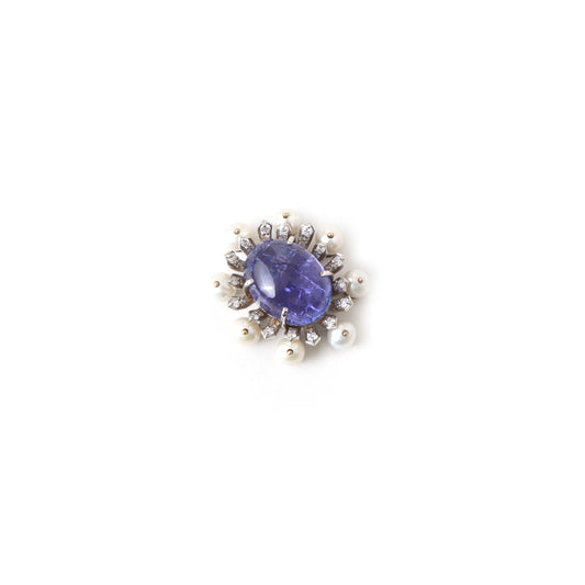 Natural Tanzanite and Pearl 18K gold pendant side angle - NFJSD-1981