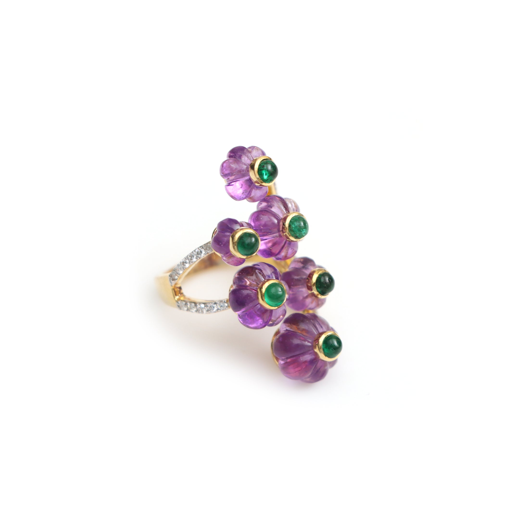 Natural Amethyst and Emerald 18K gold ring front view - NFJSD-1417