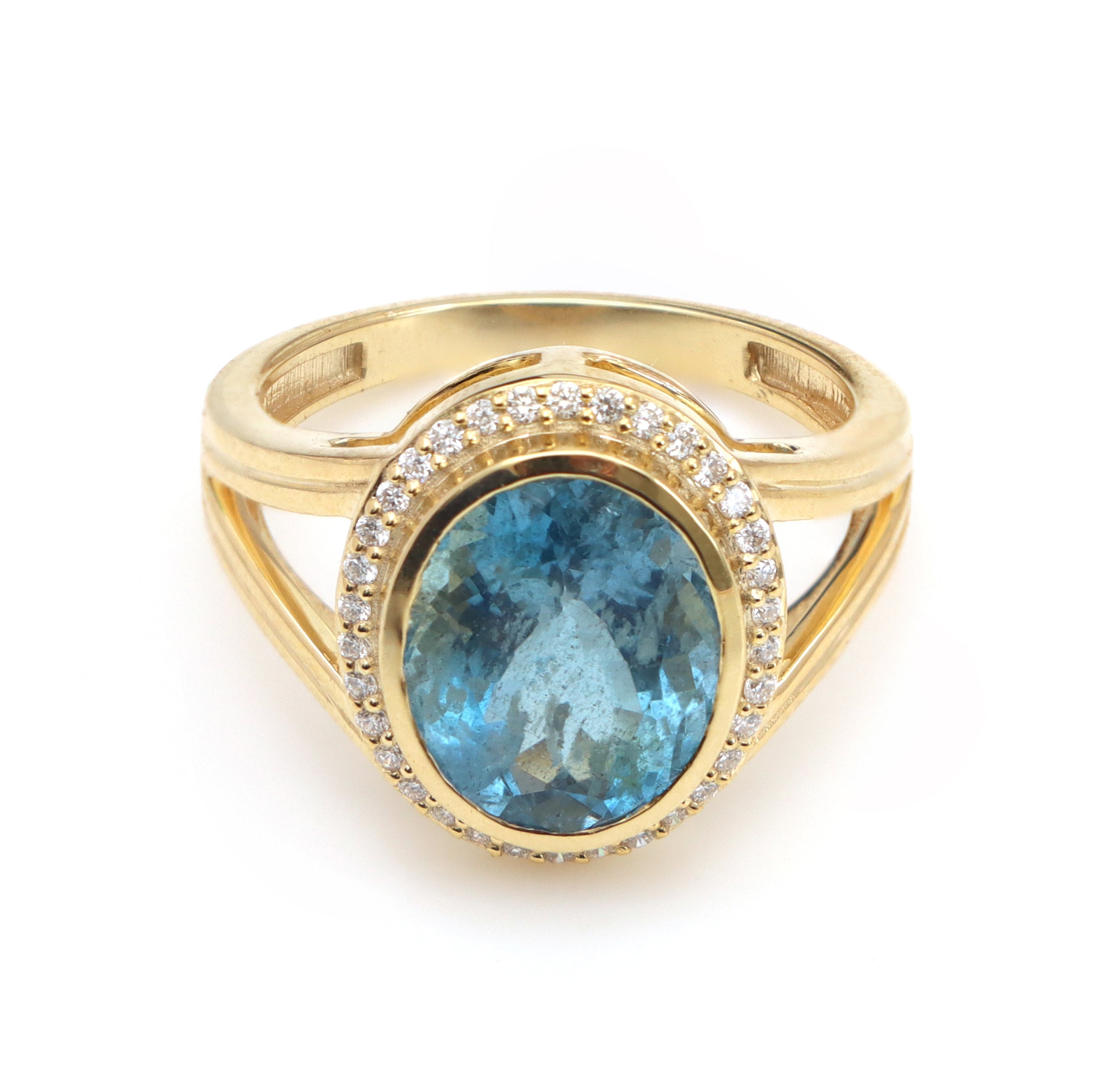 Natural Aquamarine 14K gold ring front view - NFJSD-1455