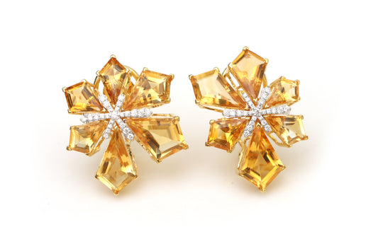 Natural Citrine kite shape cut 18K gold earrings front view - NFJSD-1388