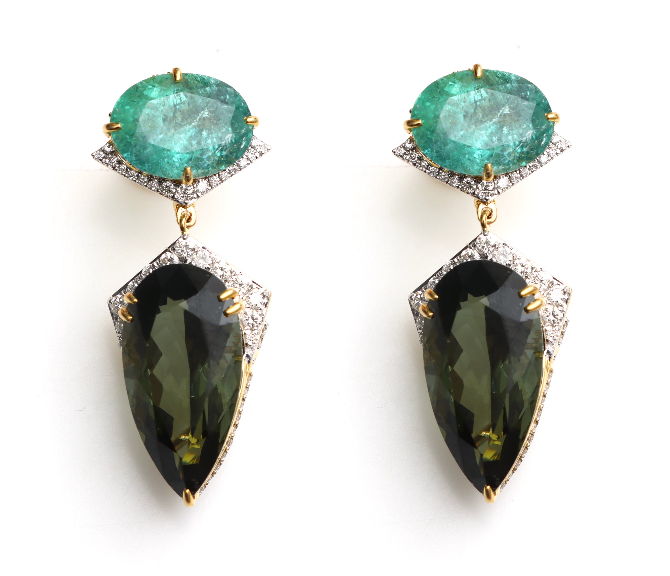 Natural Tourmaline Mix 18K gold earrings front view - NFJSD-1668