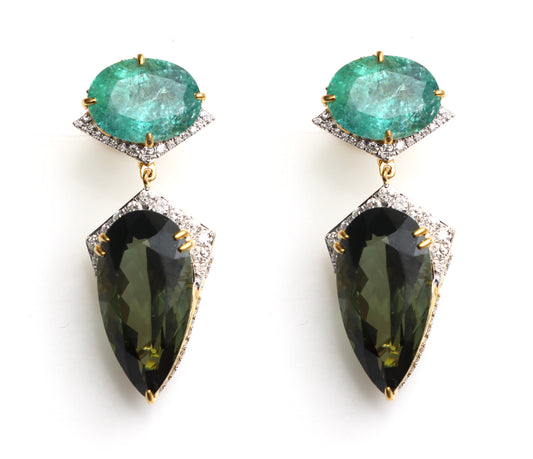 Natural Tourmaline Mix 18K gold earrings front view - NFJSD-1668