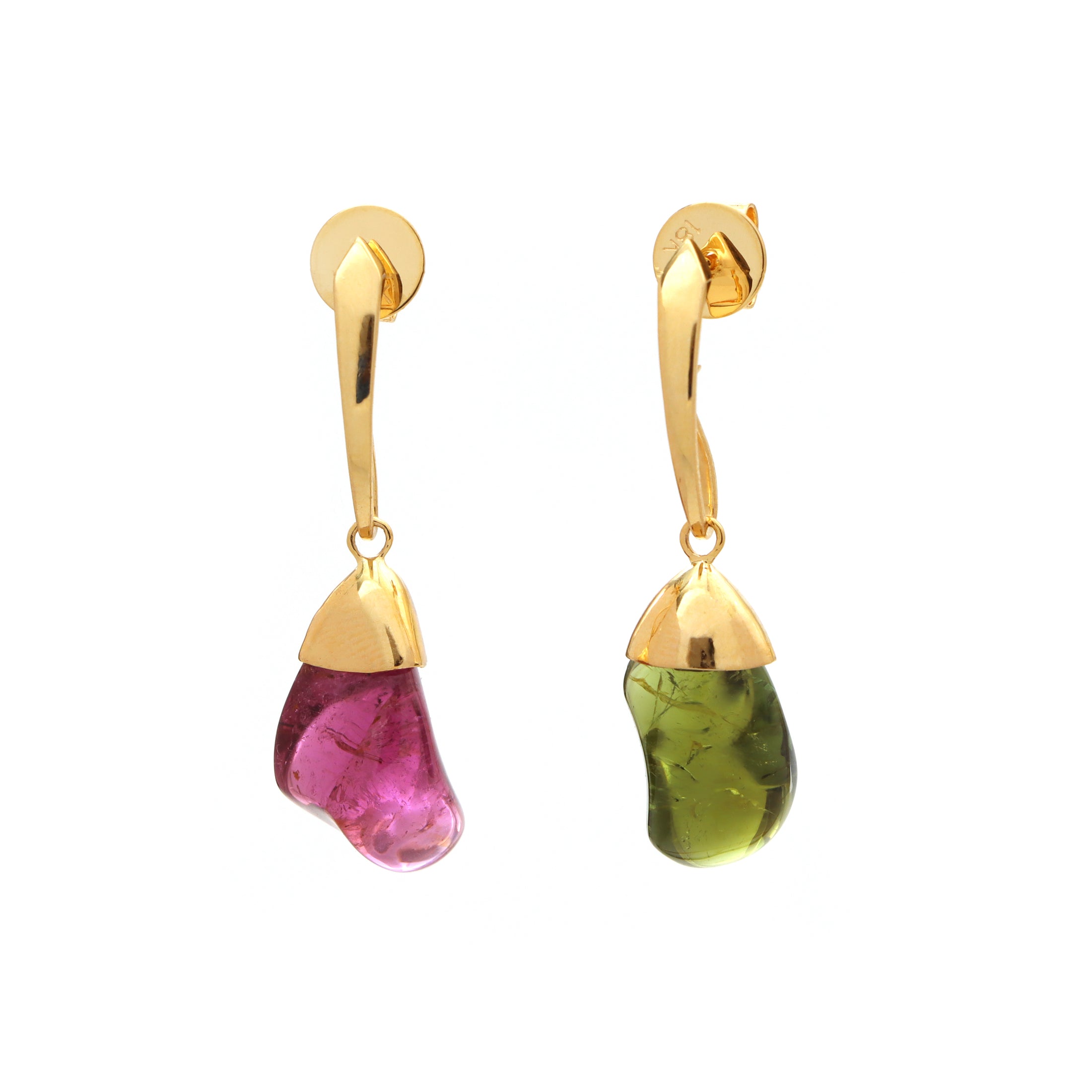 Natural Tourmaline 18K gold earrings top view - NFJSD-1480
