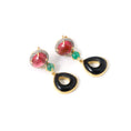 Load image into Gallery viewer, Natural Black Onyx and Tourmaline 18K gold earrings top view - NFJSD-1848
