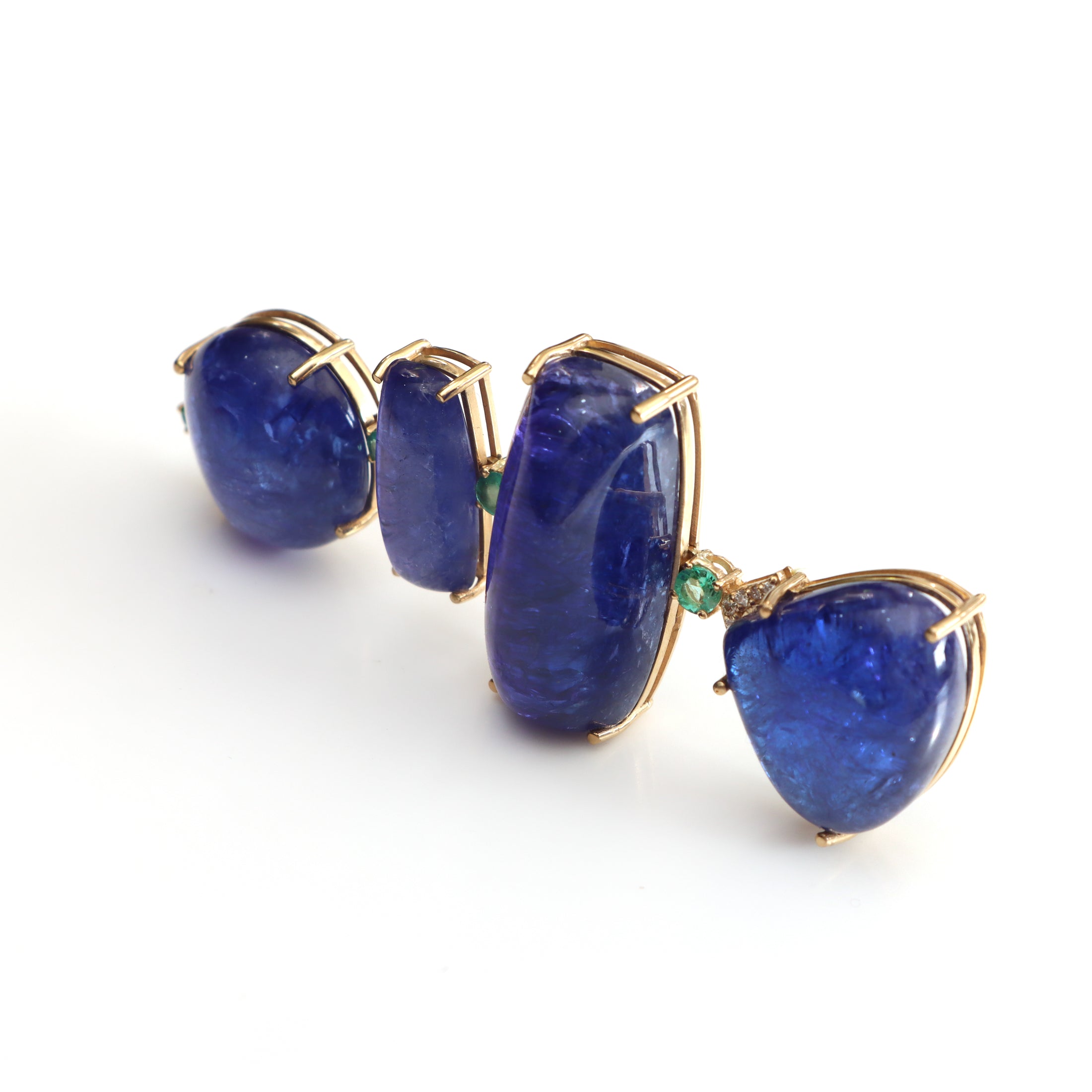 Natural Tanzanite and Emerald 18K gold necklace on-hand view - NFJSD-1456