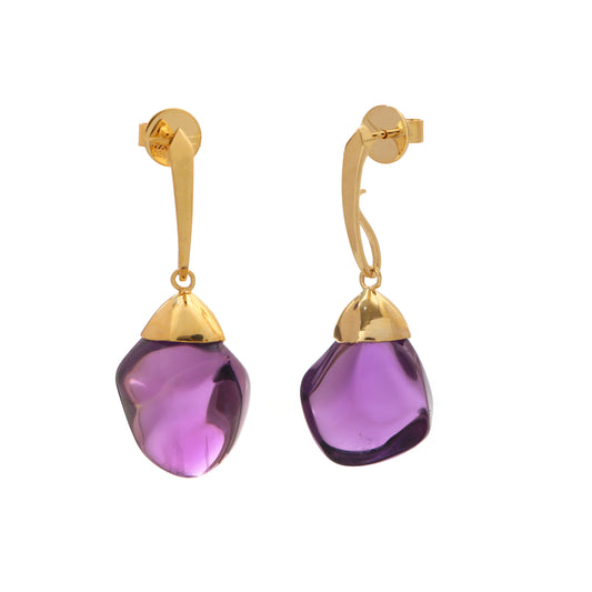 Natural Amethyst 18K gold earrings side angle - NFJSD-1479
