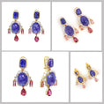 Load image into Gallery viewer, Natural Tanzanite and Tourmaline 18K gold earrings close-up detail - NFJSD-1805
