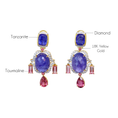 Load image into Gallery viewer, Natural Tanzanite and Tourmaline 18K gold earrings side angle - NFJSD-1805
