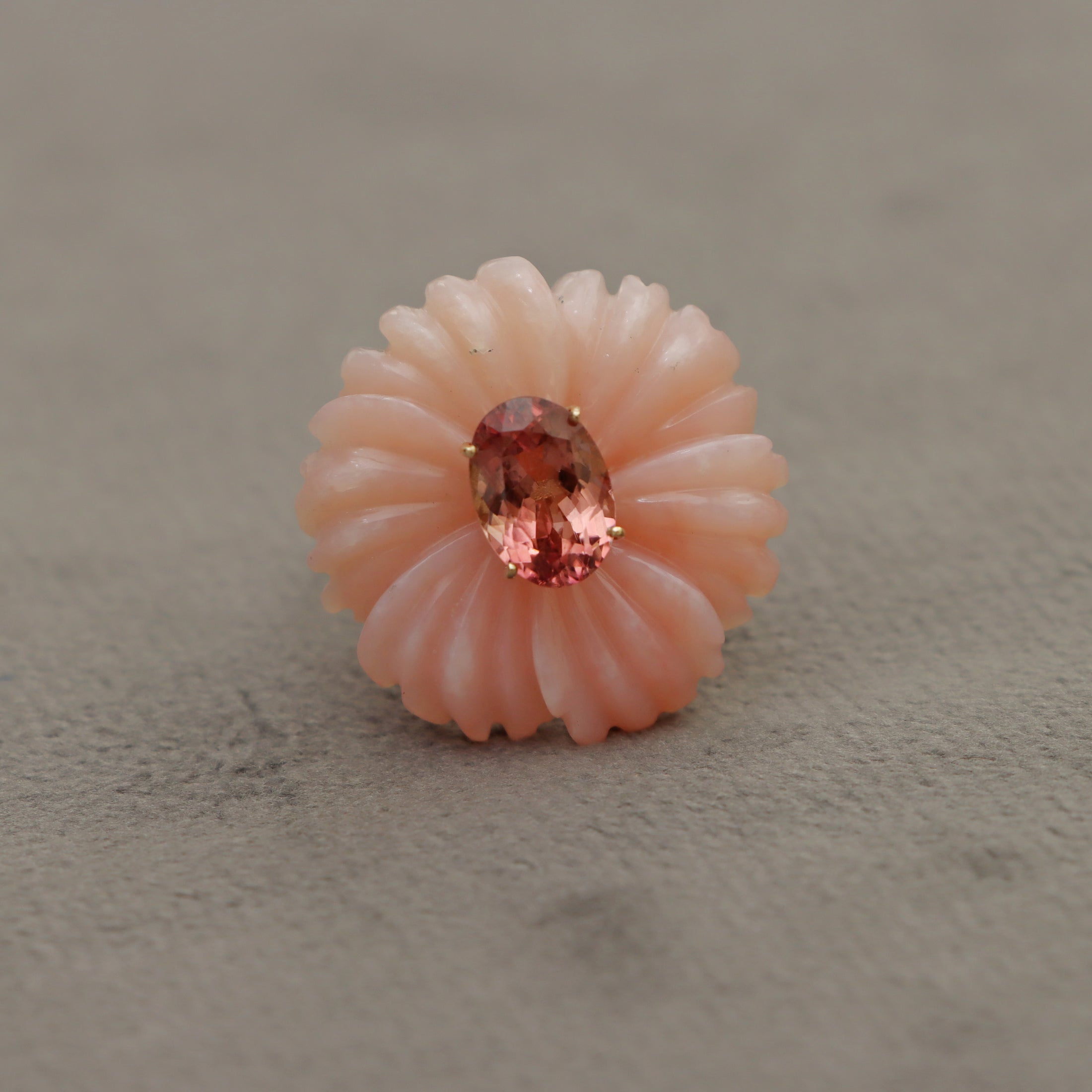 Natural Pink Opal and Pink Tourmaline 14K gold ring back view - NFJSD-1568