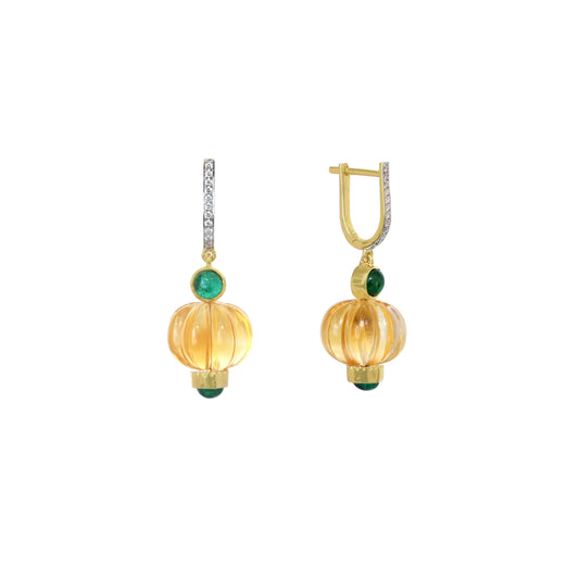 Natural Citrine and Emerald 14K gold earrings back view - NFJSD-1831