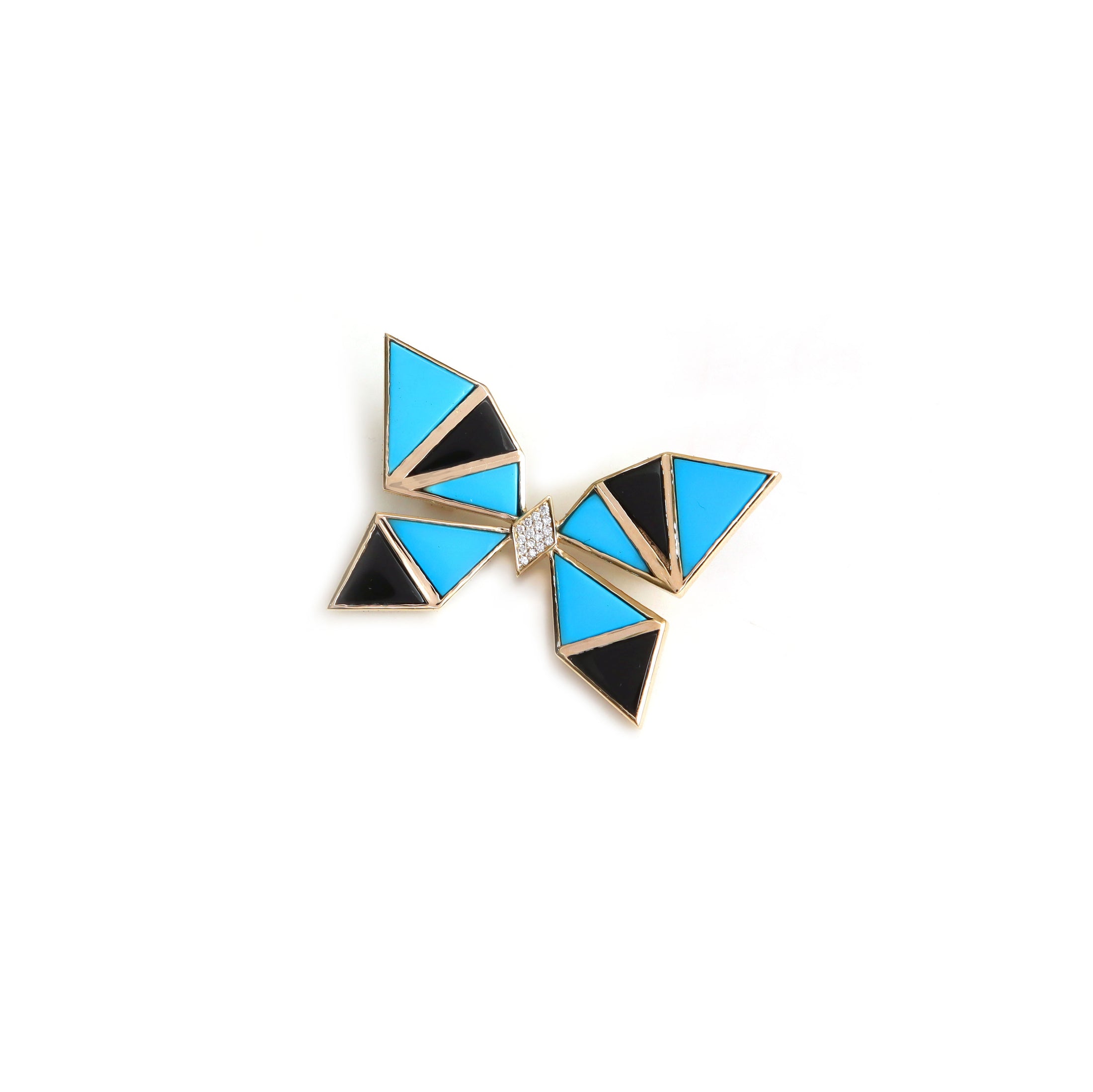 Natural Turquoise and Black Onyx 14K gold brooch front view - NFJSD-2034