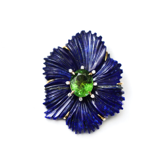 Natural Lapis and Green Tourmaline 14K gold pendant front view - NFJSD-1372