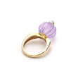 Load image into Gallery viewer, Natural Amethyst Carving and Emerald Round Cabs 14K gold ring close-up detail - NFJSD-1012
