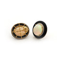 Load image into Gallery viewer, Natural Black Onyx Frame and Ethiopian Opal Oval Cabs 14K gold earrings close-up detail - NFJSD-1306
