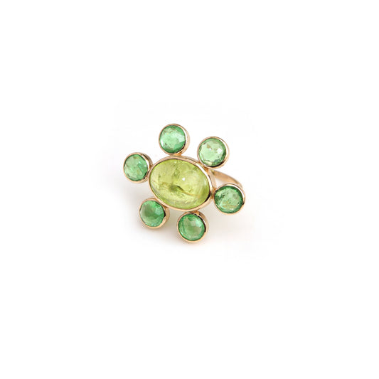Natural Tsavorite and Chrysoberyl 14K gold ring front view - NFJSD-2023