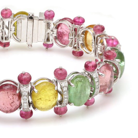 Natural Mix Tourmaline 18K gold bracelet side angle - NFJSD-1604
