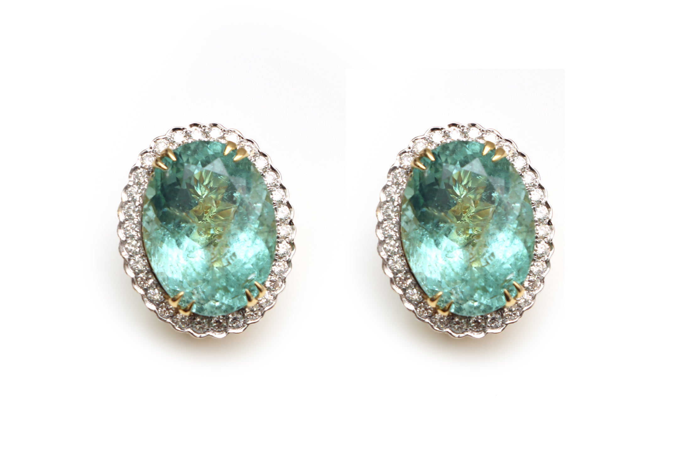 Natural Aquamarine Oval Cut 14K gold earrings front view - NFJSD-1259