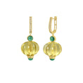 Load image into Gallery viewer, Natural Lemon Quartz and Emerald 14K gold earrings close-up detail - NFJSD-1912
