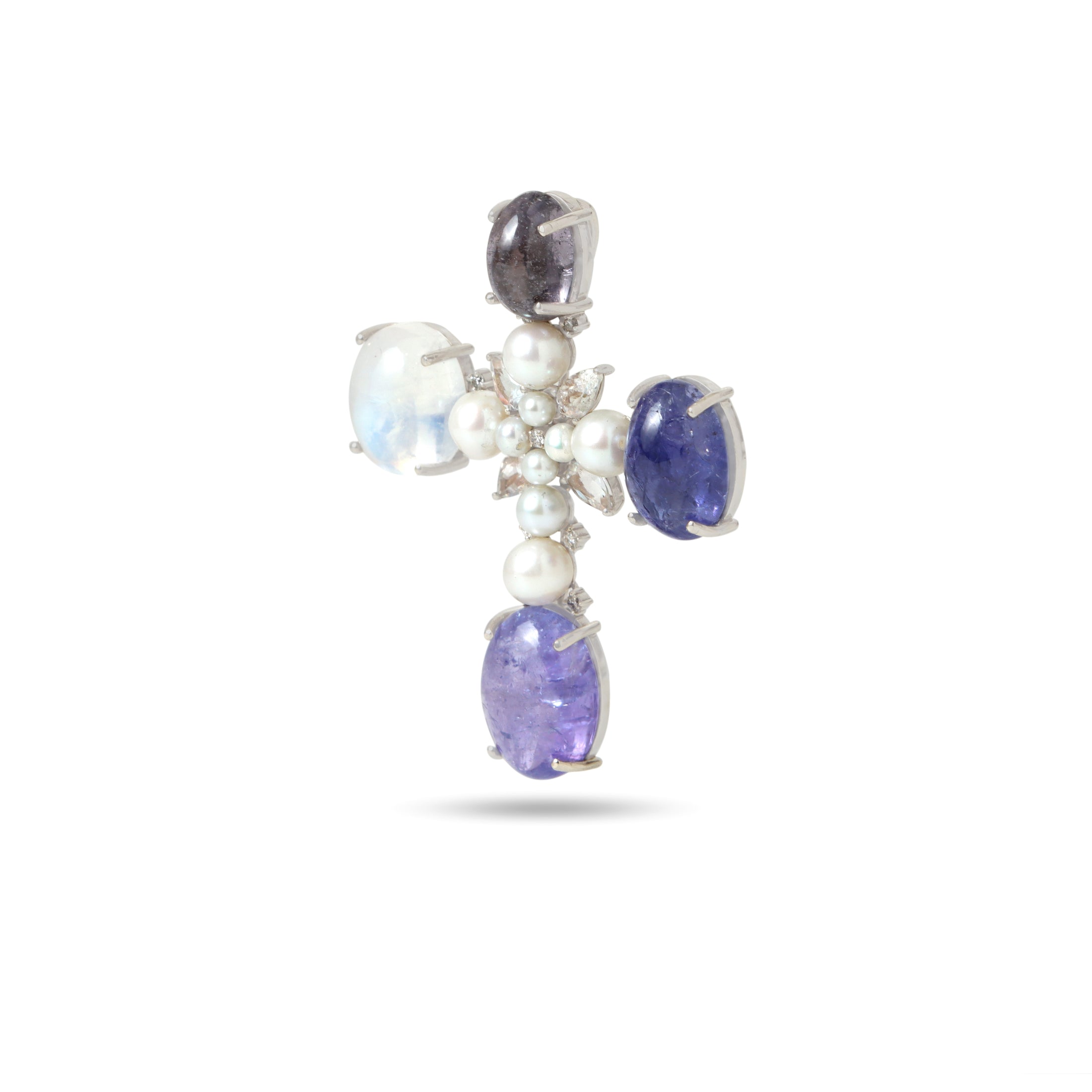 Natural Moonstone and Tanzanite 14K gold pendant close-up detail - NFJSD-1866