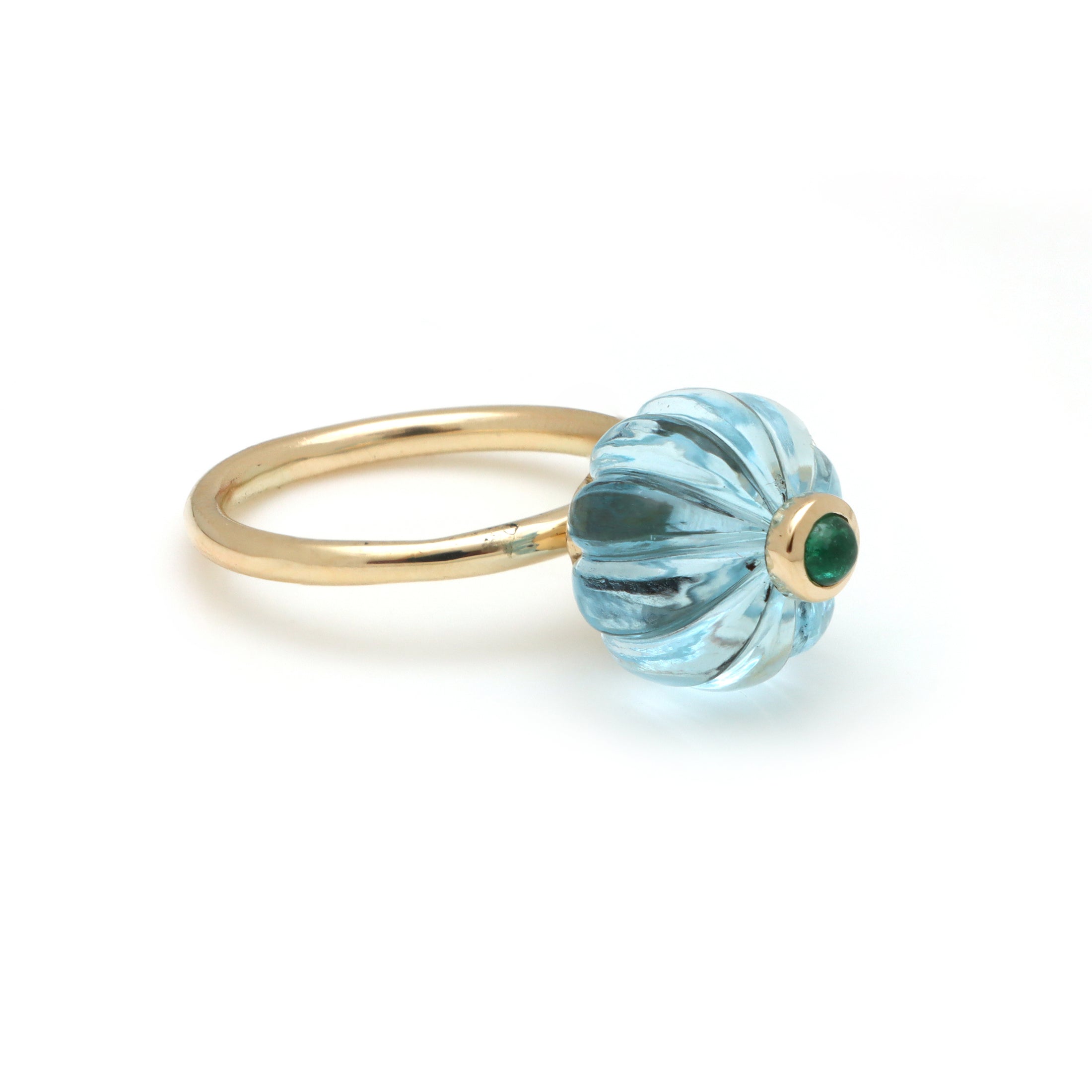 Natural Swiss Blue Topaz and Emerald 14K gold ring close-up detail - NFJSD-1684