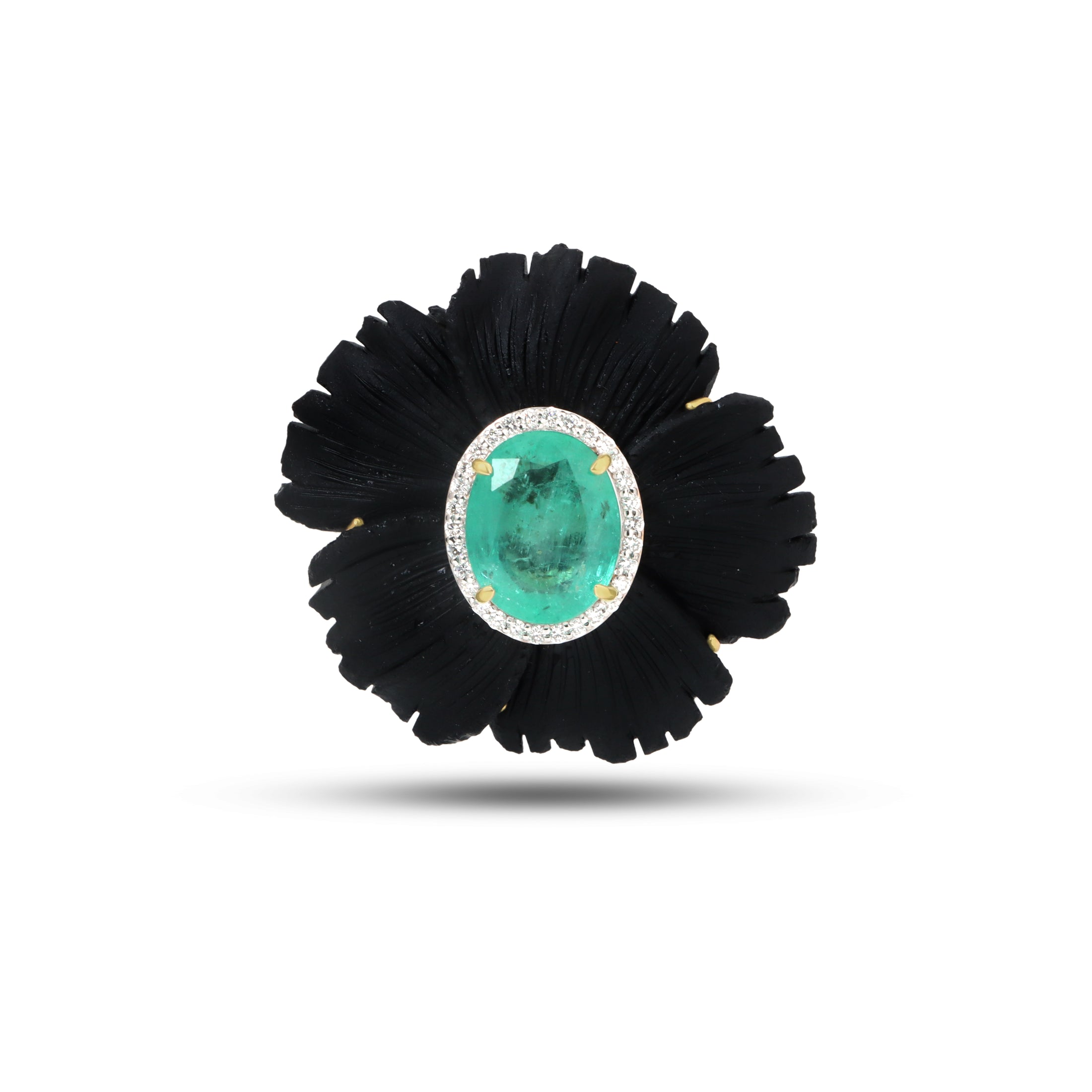 Natural Black Onyx and Emerald 18K gold pendant on-hand view - NFJSD-1852