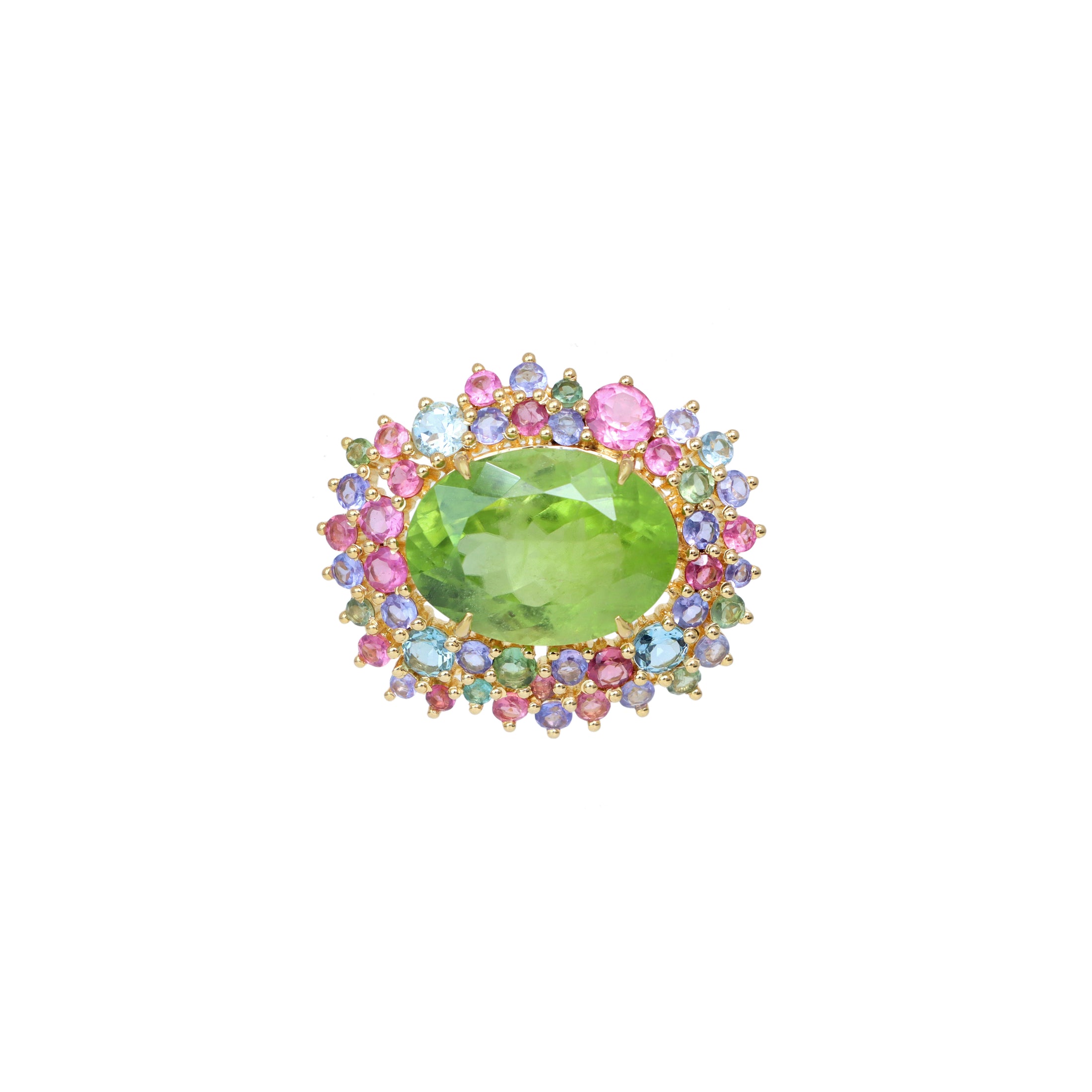 Natural Peridot and Tourmaline 18K gold pendant close-up detail - NFJSD-1819