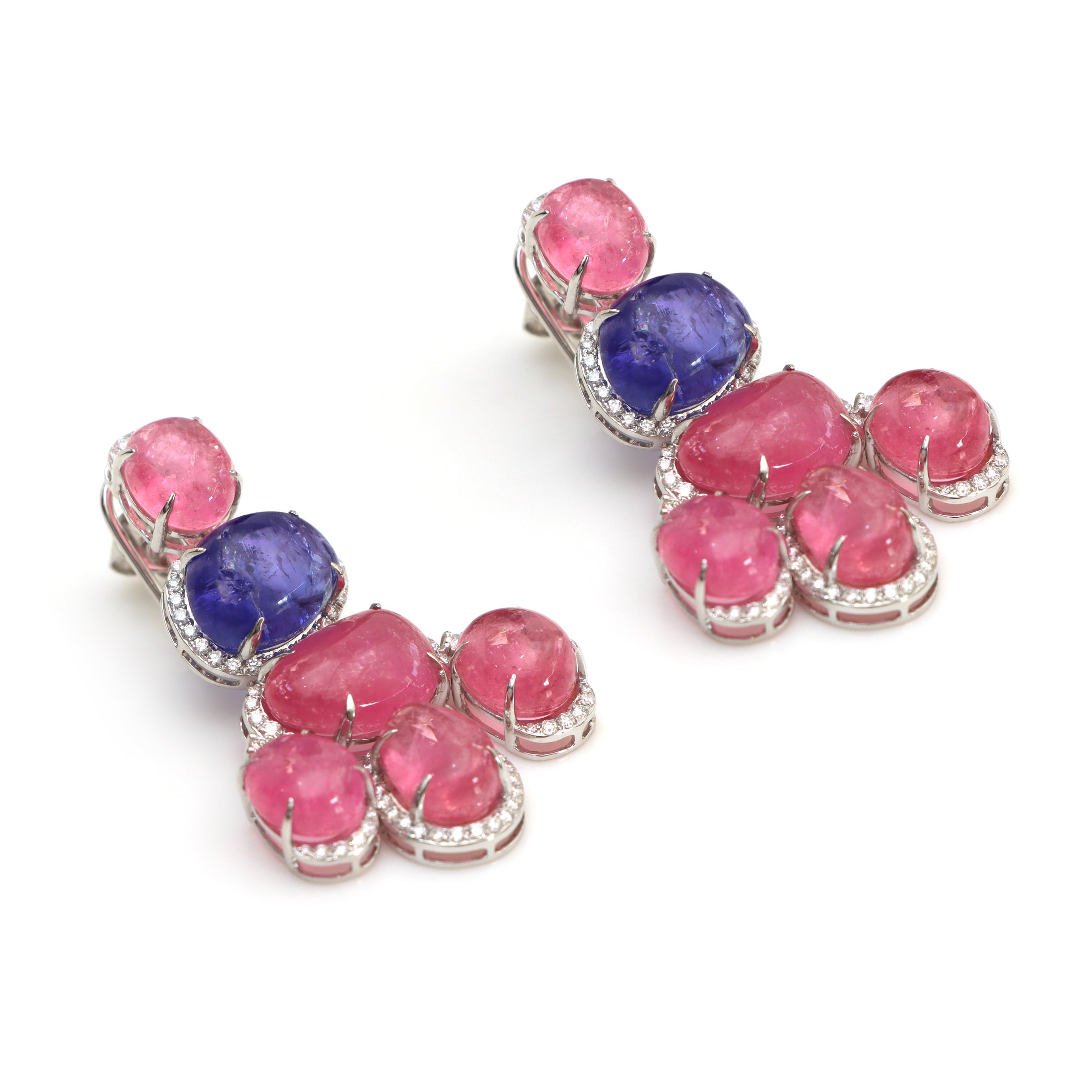 Natural Tourmaline and Tanzanite 18K gold earrings front view - NFJSD-1548