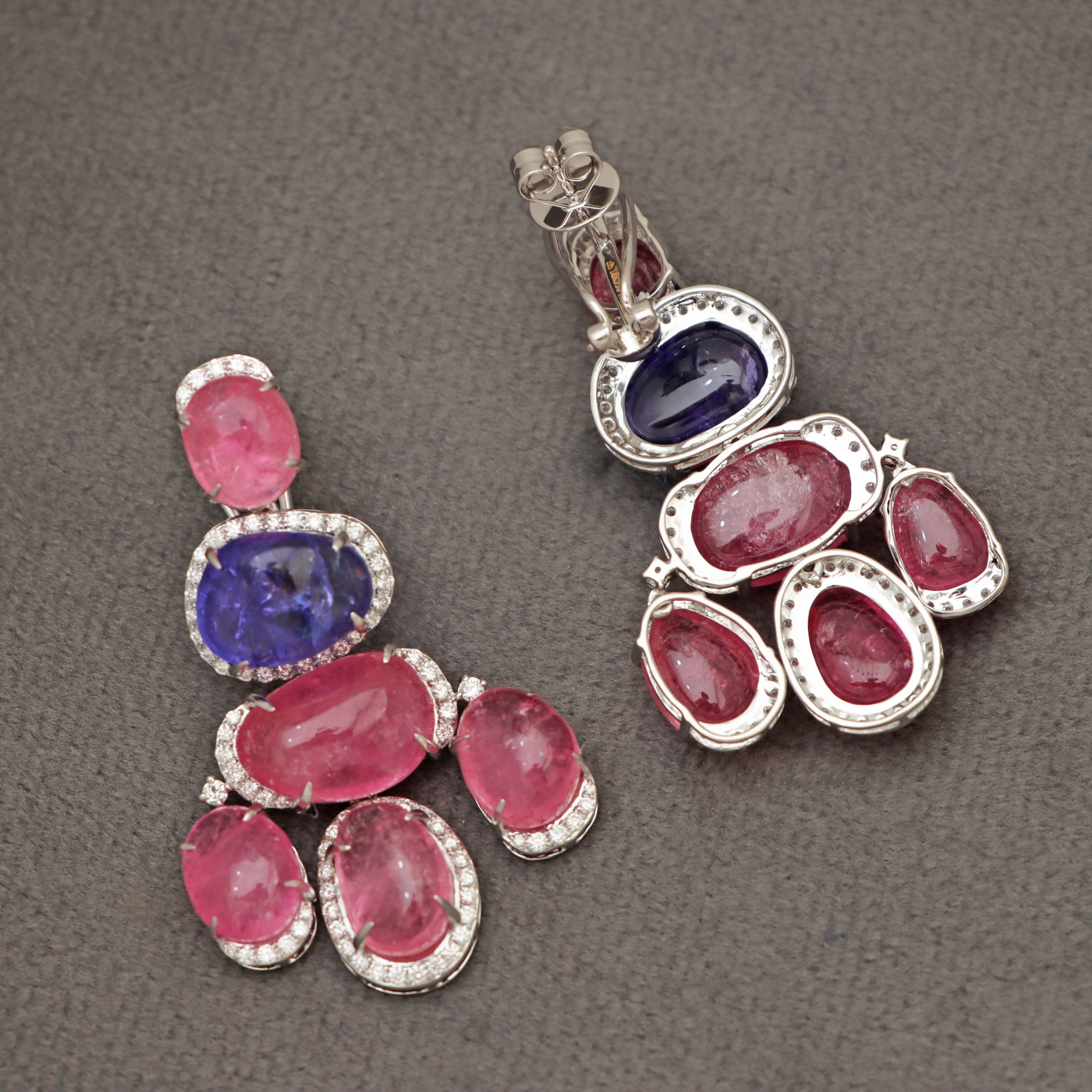 Natural Tourmaline and Tanzanite 18K gold earrings back view - NFJSD-1548