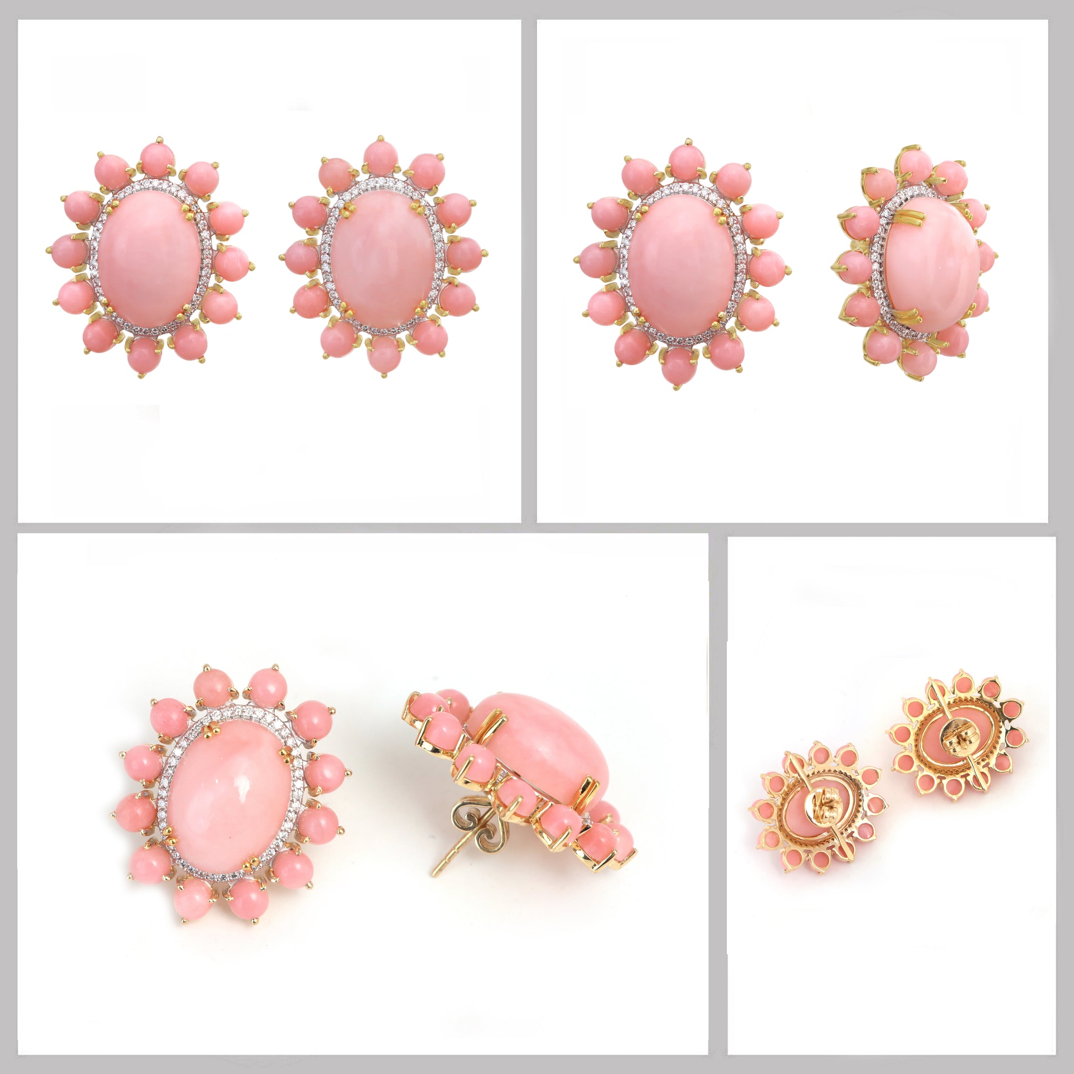 Natural Pink Opal 18K gold earrings top view - NFJSD-1826