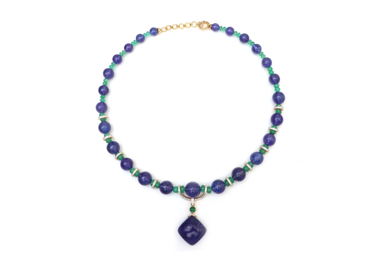 Natural Emerald and Tanzanite 18K gold necklace front view - NFJSD-1406