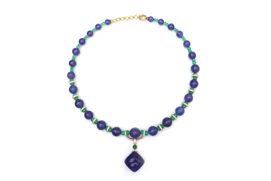 Natural Emerald and Tanzanite 18K gold necklace front view - NFJSD-1406