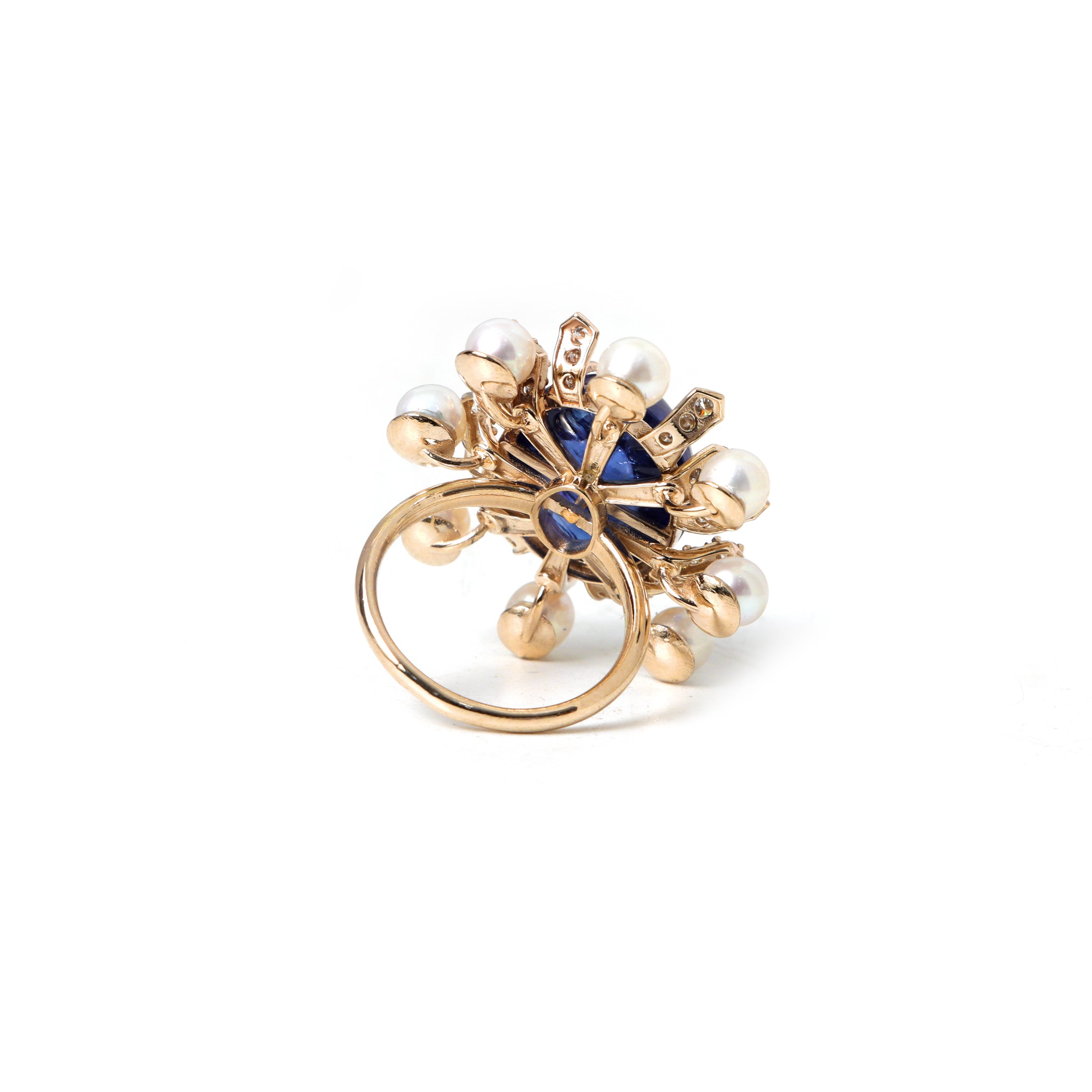 Natural Tanzanite and Pearl 18K gold ring top view - NFJSD-1908