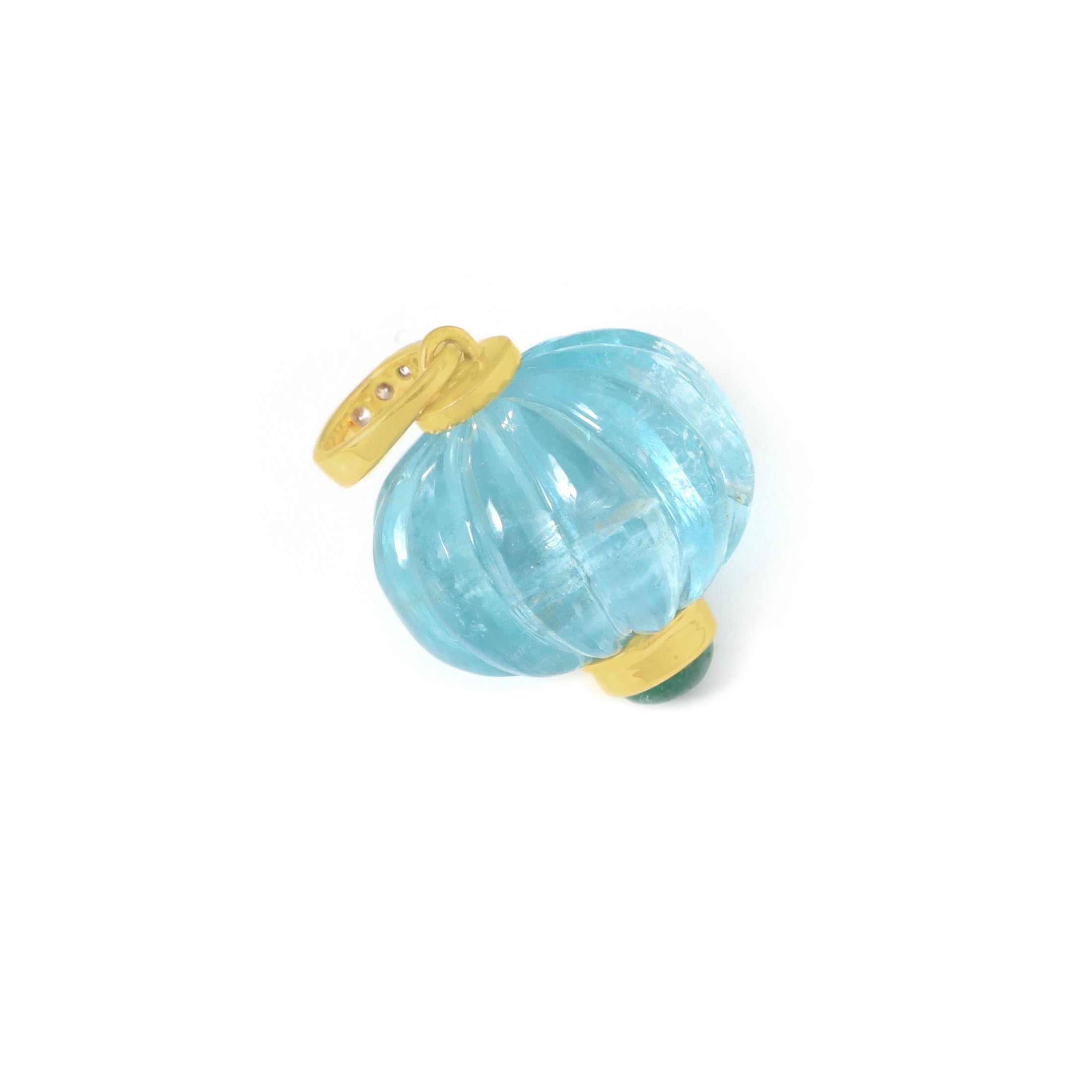 Natural Aqua and Emerald 18K gold pendant top view - NFJSD-1779