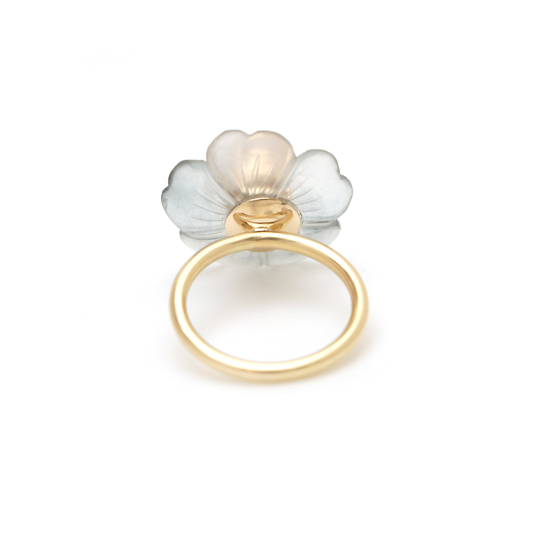 Natural Crystal Carving and Pink Tourmaline 14K gold ring back view - NFJSD-1555