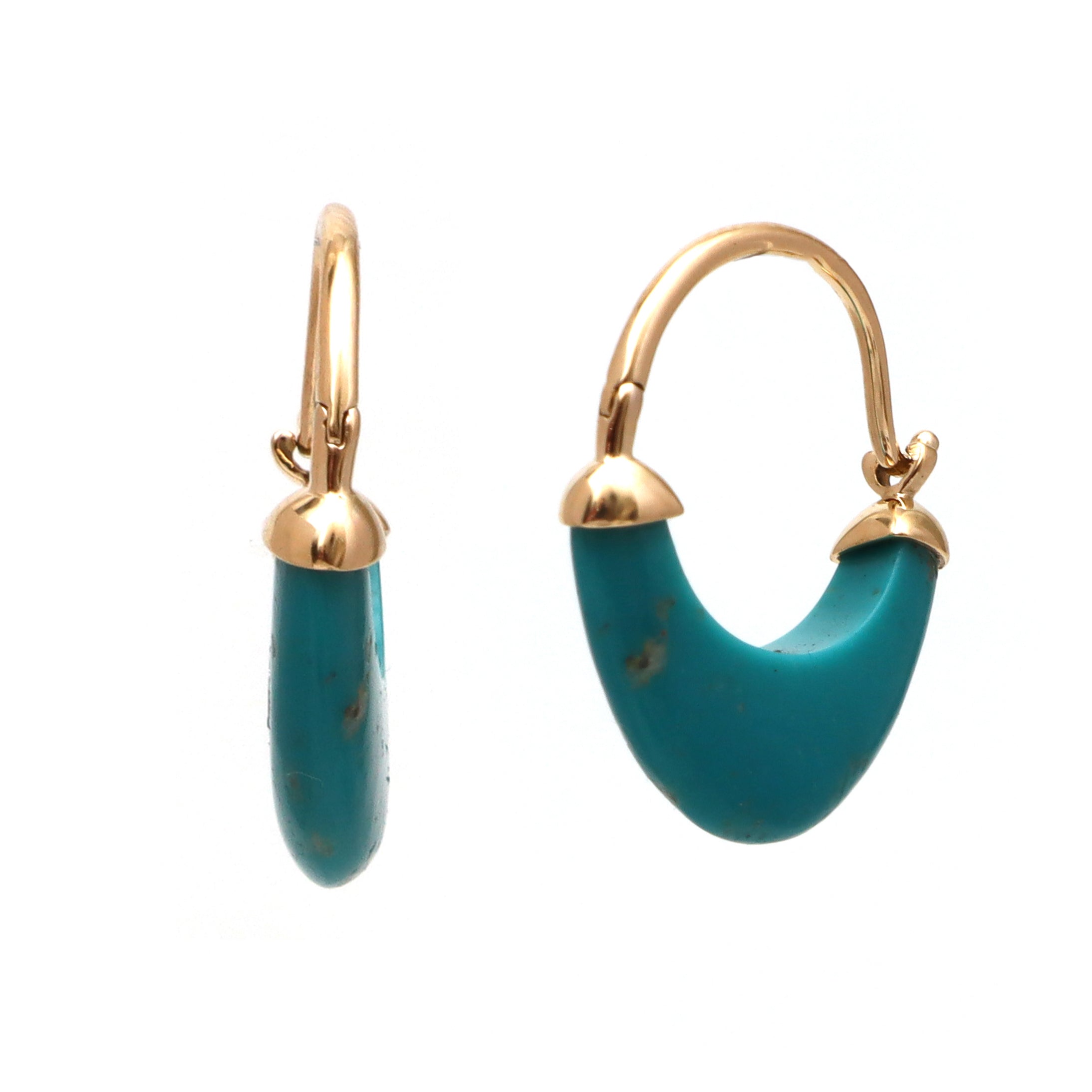 Natural Turquoise 18K gold earrings front view - NFJSD-1686
