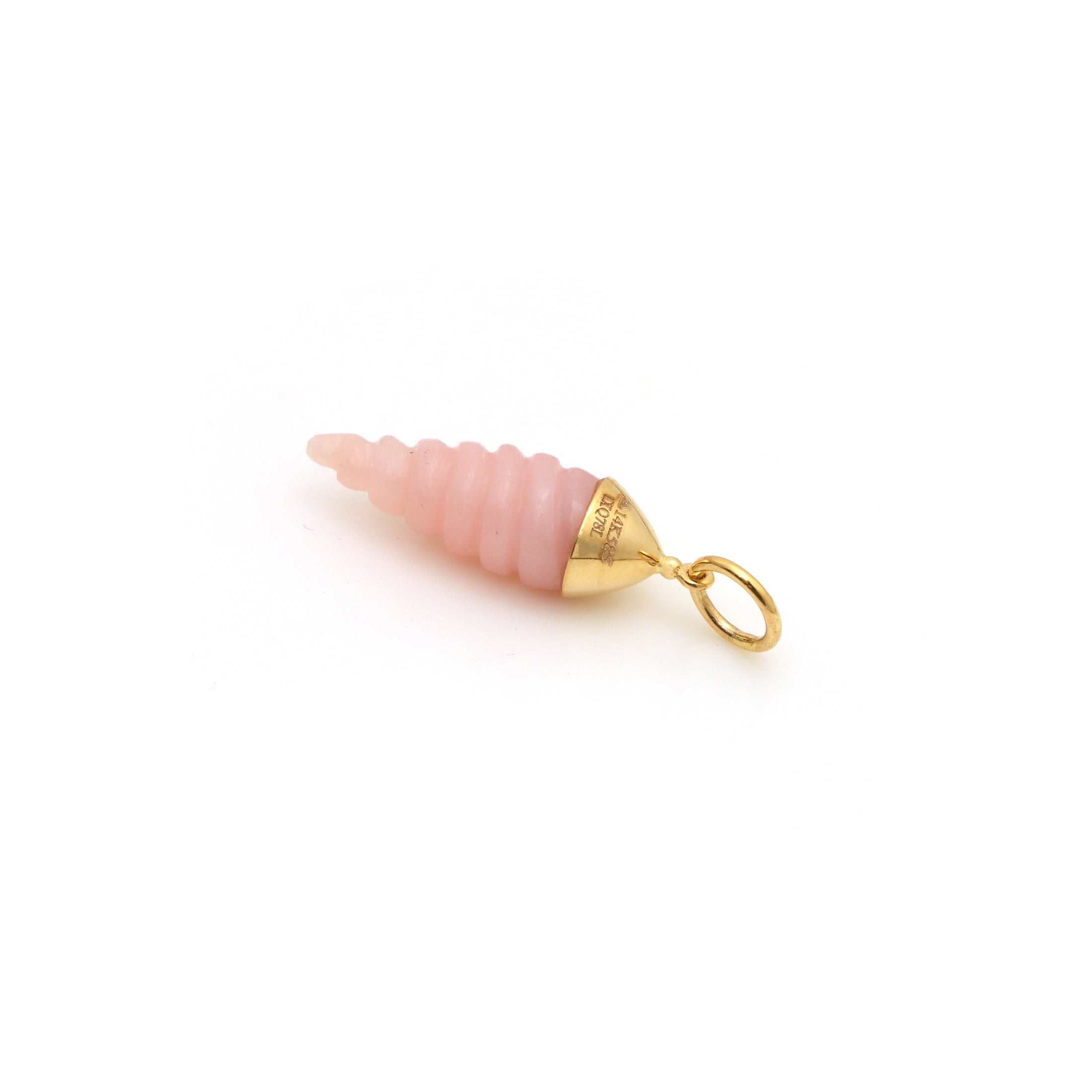 Natural Pink Opal Carving Spiral Shall 14K gold charm top view - NFJSD-1339
