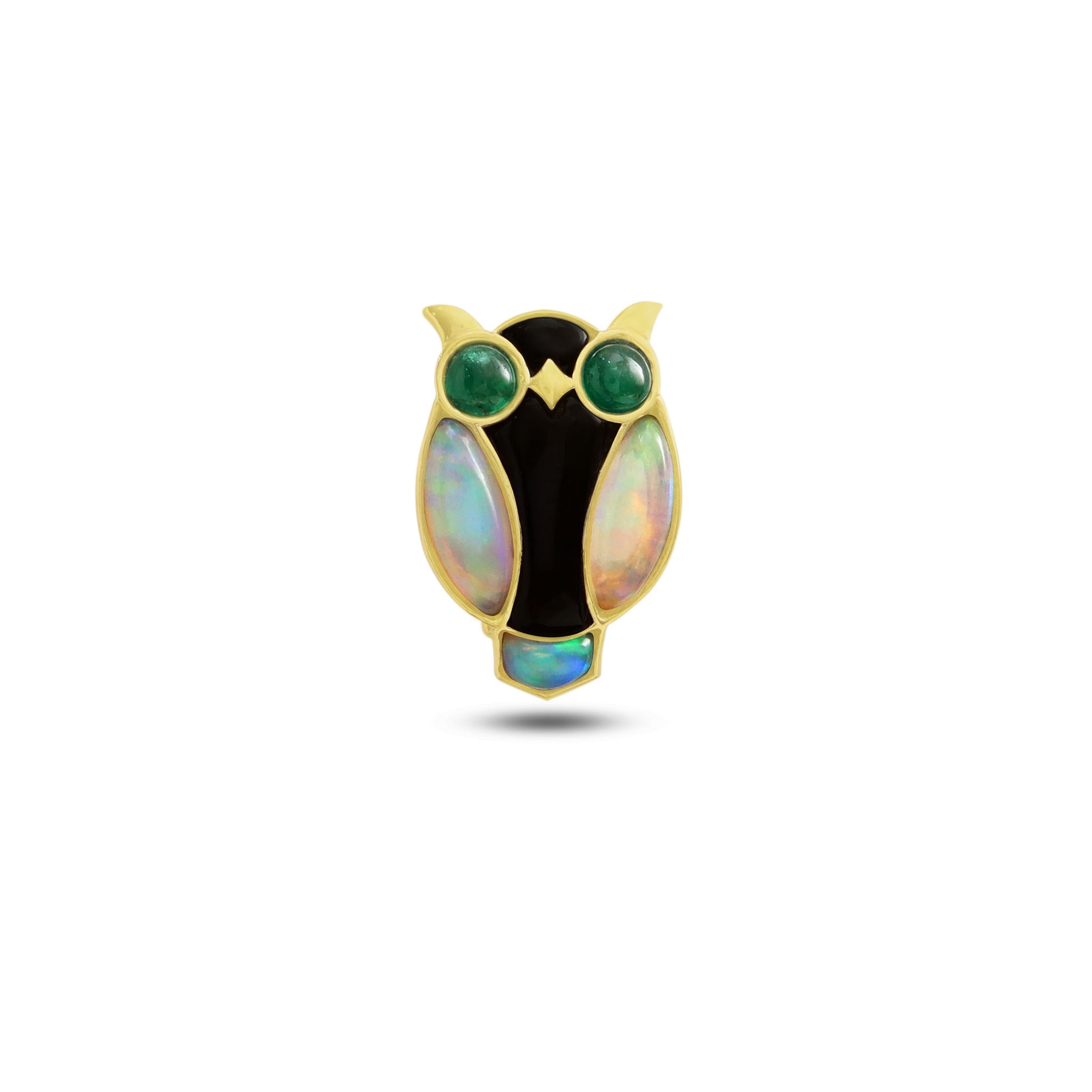 Natural Ethiopian Opal and Black Onyx 14K gold brooch front view - NFJSD-2035