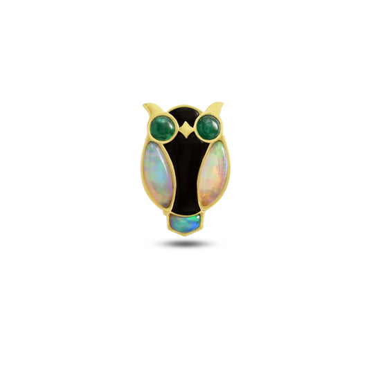 Natural Ethiopian Opal and Black Onyx 14K gold brooch front view - NFJSD-2035